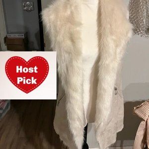 Metric Knit Faux Fur Jacket Vest - Ivory